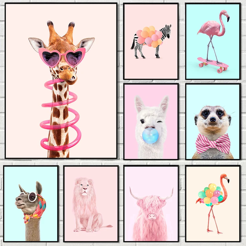 Watercolor Poster Print - Affiche de fête amusante avec girafe,