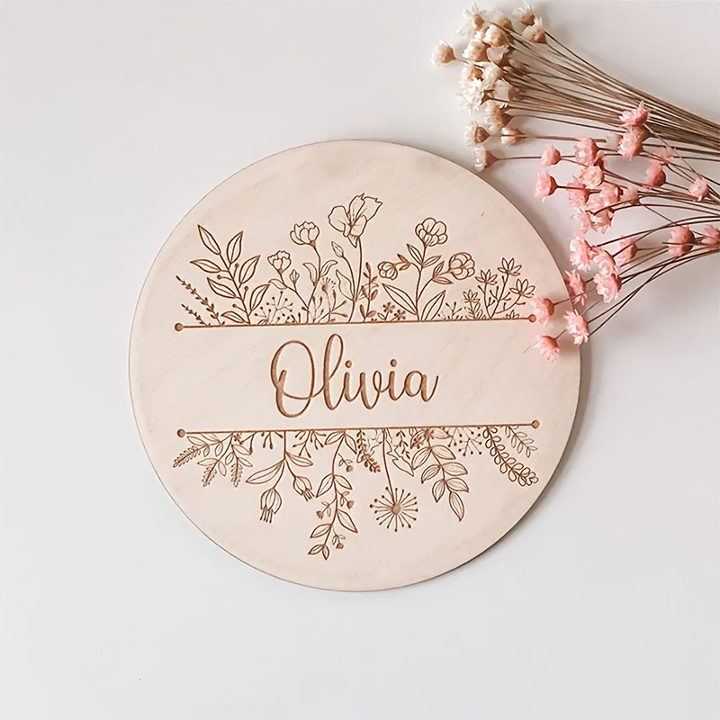 Home Decor Unique - Plaque de nom gravée florale personnalisée,