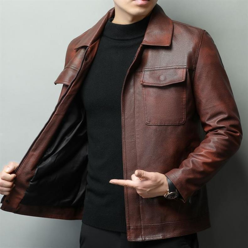 Cowhide Rug Faux - Veste de motard vintage en cuir