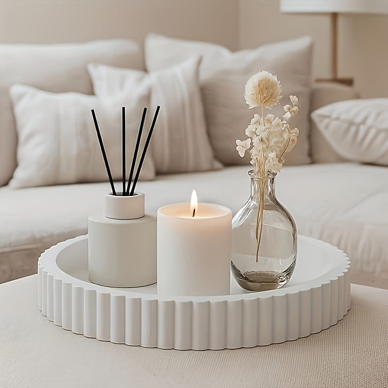 Home Decor Center - Plateau rond blanc moderne ondulé, décoration