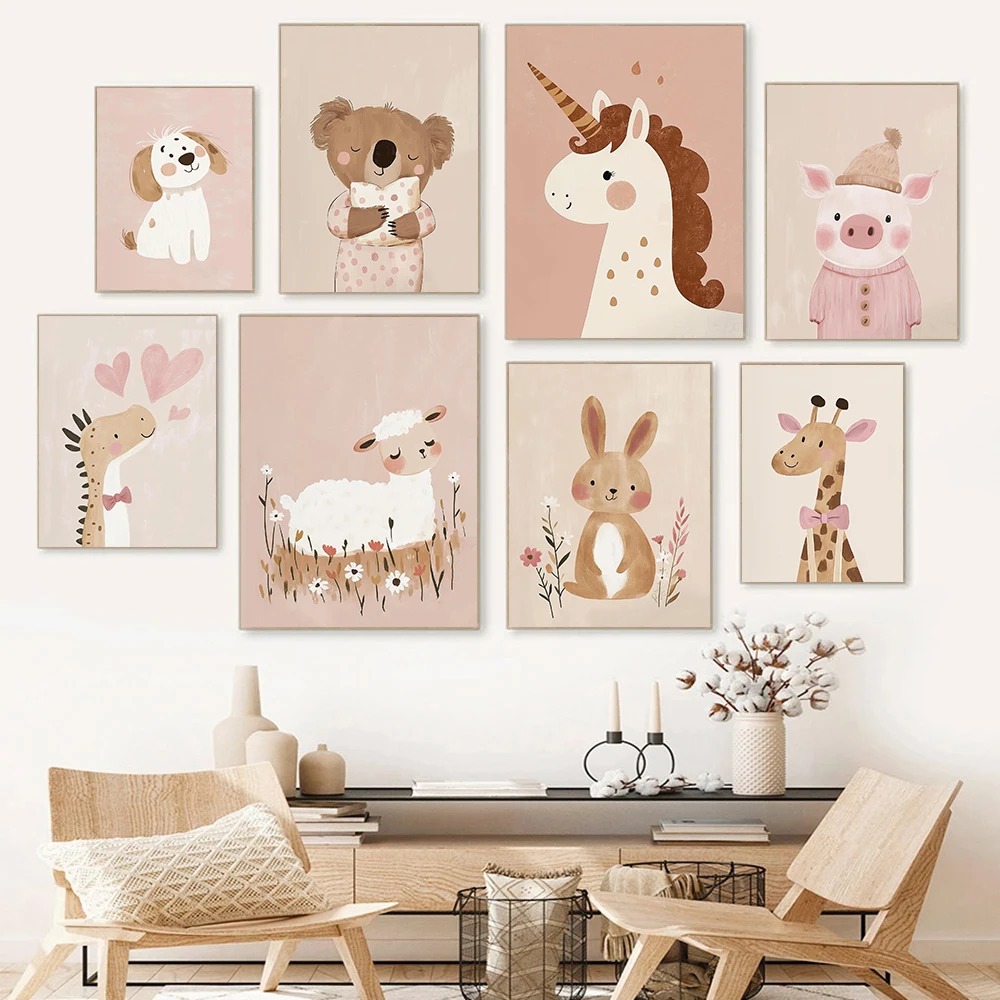 Nordique rose mignon dessin an - Watercolor Poster Print avis et prix