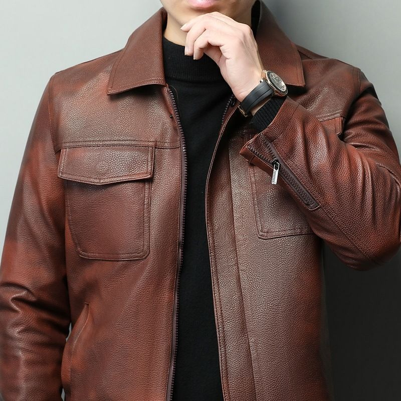Veste de motard vintage en cui - Cowhide Rug Faux avis et prix